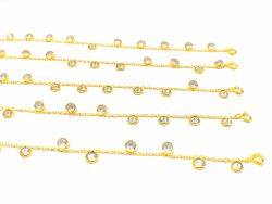 Handmade 925 Sterling Gold Bracelet With Black Spinel, 17cm+3cm -  Sold By 1pcs  