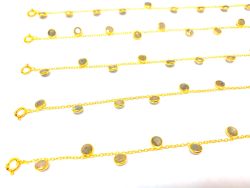 Amazing 925 Sterling Gold Bracelet Studded With Labradorite, 17cm+3cm - 4mm Size