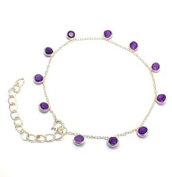  17cm+3cm Handmade 925 Sterling Silver Bracelet With Amethyst - 4mm  