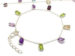 Beautiful 925 Sterling Silver Bracelet With Multi Stones in 4mm Size - 17cm+3cm Silver Bracelet