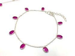 17cm+3cm Handmade 925 Sterling Silver Bracelet - Pink Chalcedony(4mm)