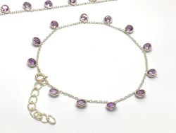 Handmade 925 Sterling Silver Bracelet With Amethyst Stone, 4mm -  17cm+3cm Silver Bracelet