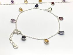 Amazing 925 Sterling Silver Bracelet With Emerald in 4mm, 17cm+3cm Silver Bracelet