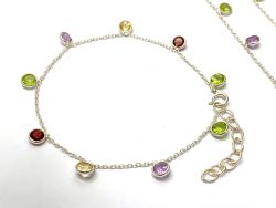  Beautiful 925 Sterling Silver Bracelet With Multi Stones in 4mm Size 