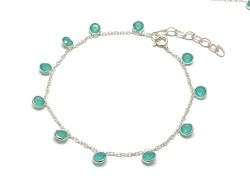 Beautiful 925 Sterling Silver Bracelet With Green chalcedony in 4mm Size, 17cm+3cm Silver Bracelet