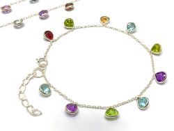 925 Sterling Silver Bracelet in Multi Stones With 4mm Size - 17cm+3cm Silver Bracelet 