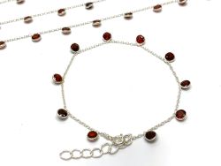 17cm+3cm Silver Bracelet With Garnet Stone - 4mm size, Sold By 1pcs 