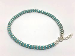 Beautiful 17cm+3cm 925 Sterling Silver Bracelet - Blue Chalcedony   