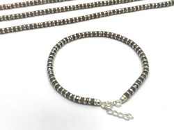 Handmade 925 Sterling Silver Bracelet in Gray Chalcedony Coated, 17cm+3cm  