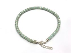 Beautiful 925 Sterling Silver Bracelet With  Light Green Chalcedony,  17cm+3cm