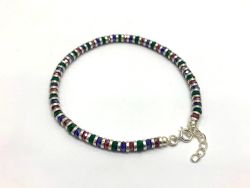 Handmade 925 Sterling Silver Bracelet in Ruby Sapphire Emerald Chalcedony Coated - 17cm+3cm  