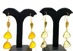 925 Sterling Silver Earring With Natural Labradorite and Sapphire -  7Cm Size