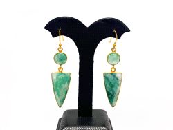 925 Sterling Silver Earring in Ruby,Sapphire,Tiger Eye Stone - 5.8 Cm Size, Sold By 1 Pair 