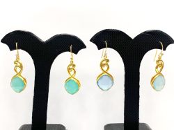  Beautiful Handmade 925 Sterling Silver Earring Studded  With Natural Crystals,Spinel,Ruby,Chalcedony, 4cm Size