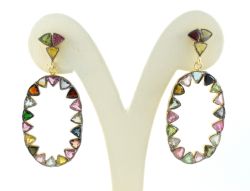 925 Sterling  Silver Earring in Tourmaline Stone With 5.2cm, Sold By 1Pair