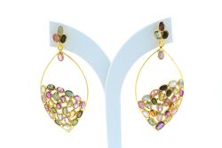 Beautiful 925 Sterling Silver Earring Studded With Multi Tourmaline,Chandelier and Natural Tourmaline - 6.1cm