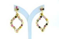 Beautiful 925 Sterling Earring Silver - Multi Tourmaline,Chandelier, Natural Tourmaline(4.1cm)