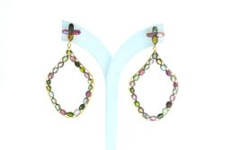 925 Sterling Earrings Silver Earring With Bi Colour Tourmaline in 6.6cm,Sold By 1Pair 