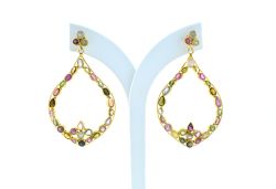 925 Sterling Earring Silver Earring Studded With Multi Tourmaline,Chandelier Earring Tourmaline - 5.3cm Size