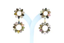 Beautiful 925 Sterling Silver Earring - Multi Tourmaline,Chandelier(4.8cm) 