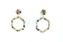  925 Sterling Earring Silver Studded With Natural Tourmaline in 4.3cm Size , Sold By1Pair