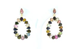 925 Sterling Silver Earring in 4.4cm Size - Bi Colour Tourmaline, Sold By 1Pair