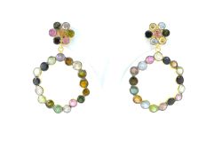  Beautiful 925 Sterling Silver Earring in Bi Colour Tourmaline With 4.3cm Size