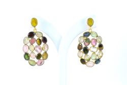 Beautiful 925 Sterling Silver Earring - Multi Tourmaline, Natural Tourmaline(3.7cm)