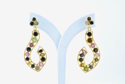 925 Sterling Silver Earring With Bi Colour Tourmaline For Women Jewelry , 5.3cm Size 