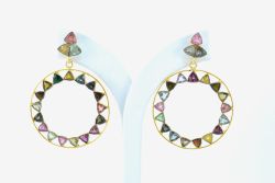 Beautiful 925 Sterling Earring Silver With Multi Tourmaline in 4.5cm - Natural Tourmaline