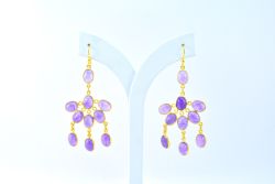 925 Sterling Silver Earring Studded With Amethyst Stone - 6.5Cm,  Sold By 1Pair